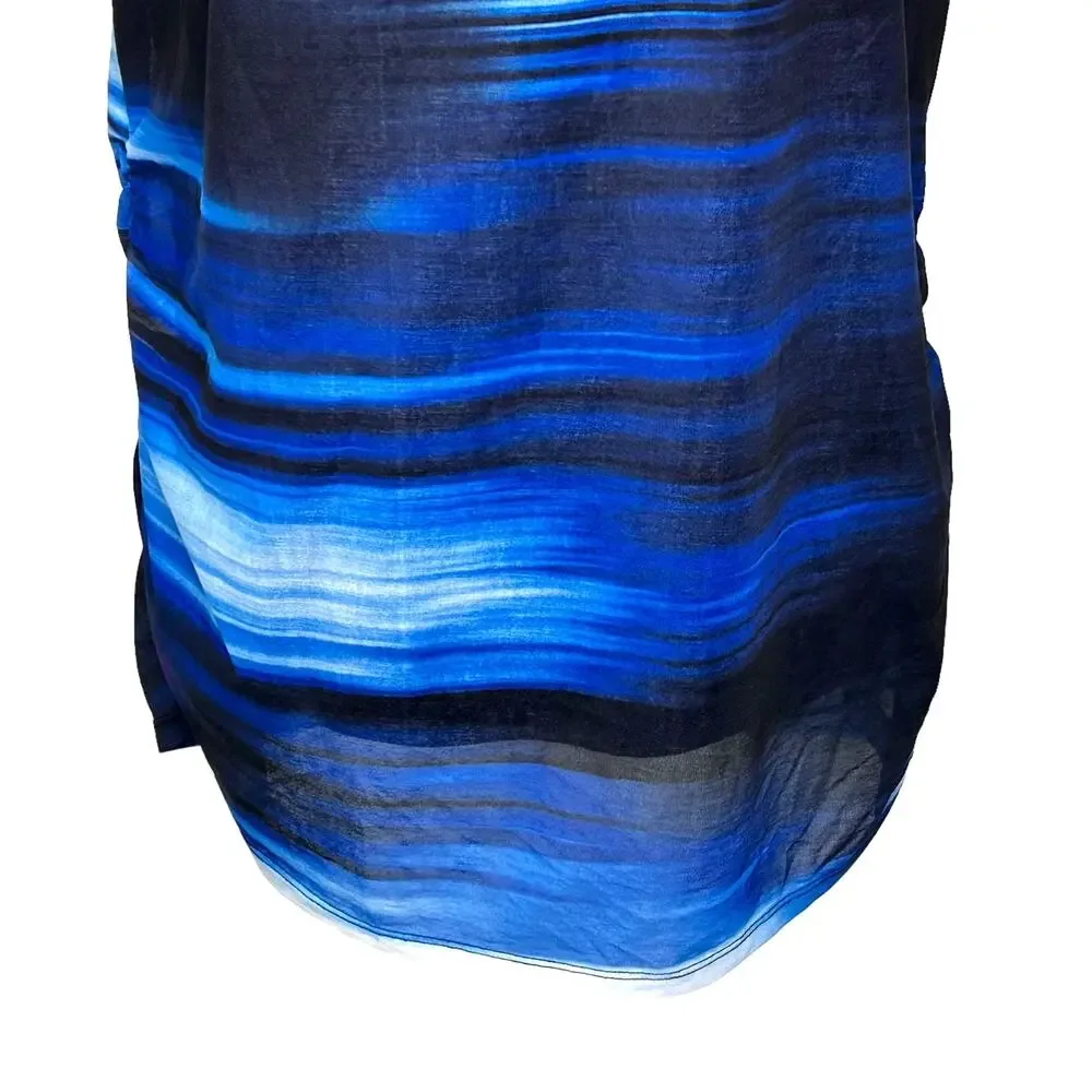 Lane Bryant Black Blue Striped Sleeveless Top Cut Out Design Ruched Sides - Picture 5 of 9